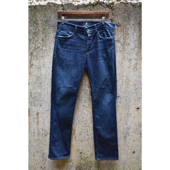 7 For All Mankind Luxe Performance Men's Straight Leg Jeans - Dark Wash-32 - Picture 1 of 4